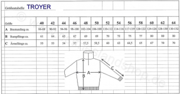 Preview: Troyerjacke aus 100% Schurwolle (Merino) in 4 Farben Preview: Groessentabelle