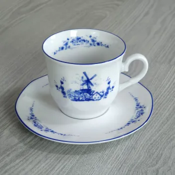 Kaffeetasse mit Untertasse Dekor Windmühle