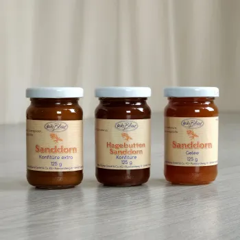 Preview: Set aus 3 verschiedene Sorten Sanddorn-Konfitüre/ Gelee je 125g
