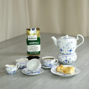 Komplettes 22 teiliges Teeservice gross für 6 Personen Friesisch blau Dekor AW