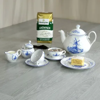Komplettes 21 teiliges Teeservice für 6 Personen Dekor Windmühle