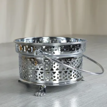 Preview: Teestövchen Teewärmer Messing verchromt mit Bügelgriff - 15,5 cm