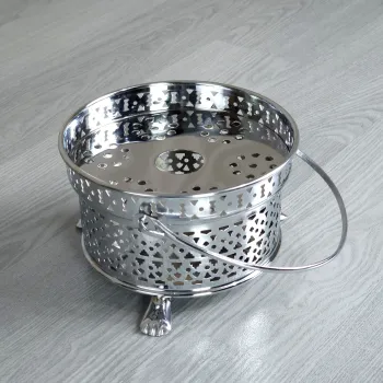 Teestövchen Teewärmer Messing verchromt mit Bügelgriff - 15,5 cm