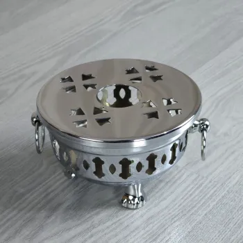 Teestövchen Teewärmer Messing verchromt mit Füssen und Henkeln - 11,5 cm