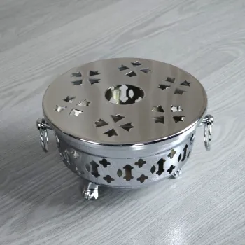 Teestövchen Teewärmer Messing verchromt mit Füssen und Henkeln - 13,5 cm