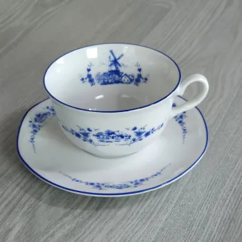 Teetasse mit Untertasse gross 0,2 Liter Dekor Windmühle