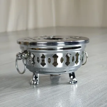 Preview: Teestövchen Teewärmer Messing verchromt mit Füssen und Henkeln - 11,5 cm