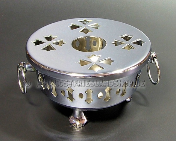 Teestövchen Teewärmer Messing verchromt mit Füssen und Henkeln 11,5 cm