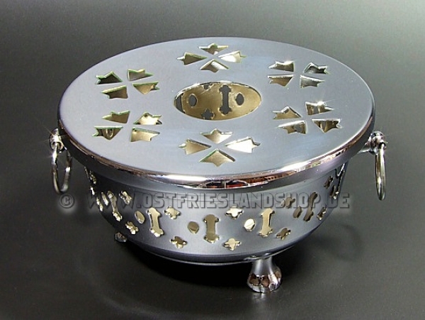 Teestövchen Teewärmer Messing verchromt mit Füssen und Henkeln 13,5 cm