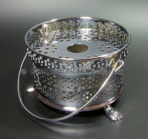 Teestövchen Teewärmer Messing verchromt mit Bügelgriff