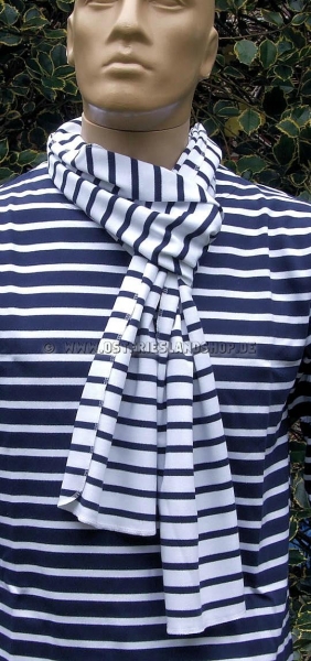 Bretonischer Schal mit Kettelband weiss/blaugestreift