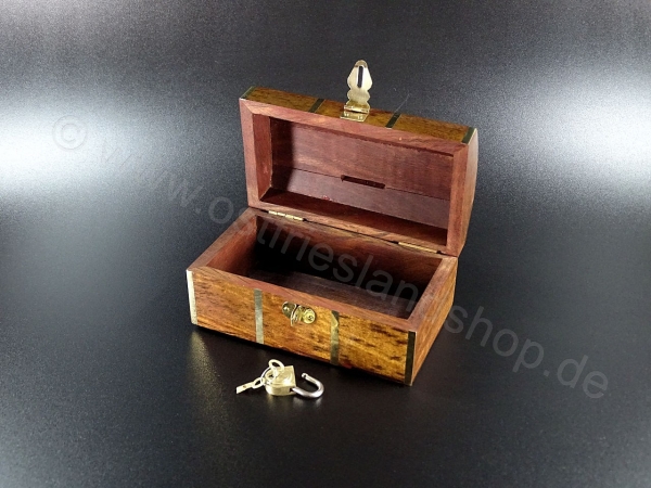 Spardose / Schatztruhe Holz mit Messingstreifen ca.14 x 8 x 6,5 cm mit Schloss
