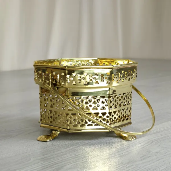 Teestövchen Teewärmer Messing 8-eckig mit Bügelgriff - 15,5 cm