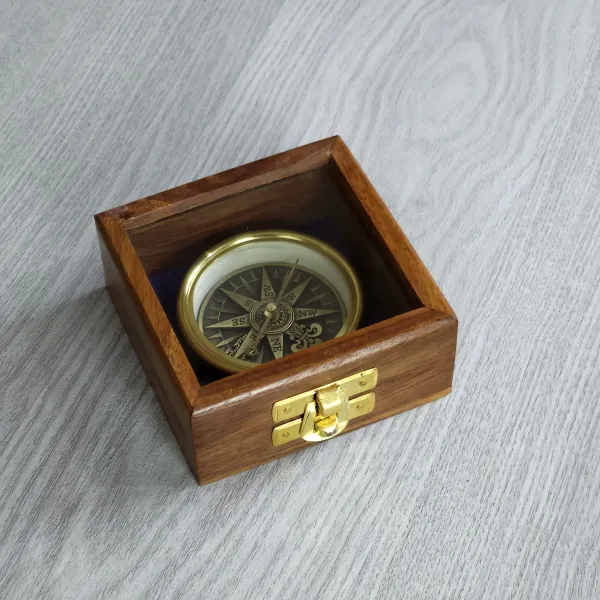 Kompass mit 3D Windrose aus Messing