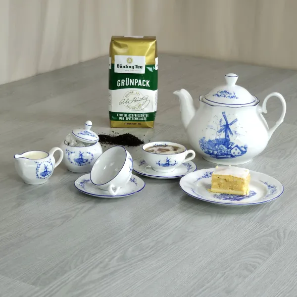 Komplettes 21 teiliges Teeservice für 6 Personen Dekor Windmühle