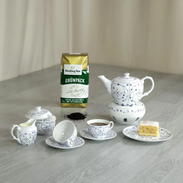 Komplettes 22 teiliges Teeservice für 6 Personen Indisch Blau