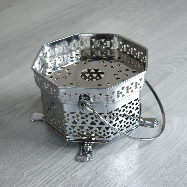 Teestövchen Teewärmer Messing verchromt 8-eckig mit Bügelgriff - 15,5 cm