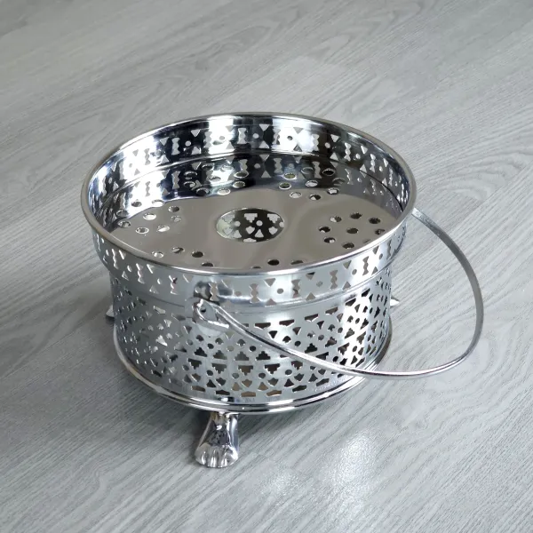 Teestövchen Teewärmer Messing verchromt mit Bügelgriff - 15,5 cm