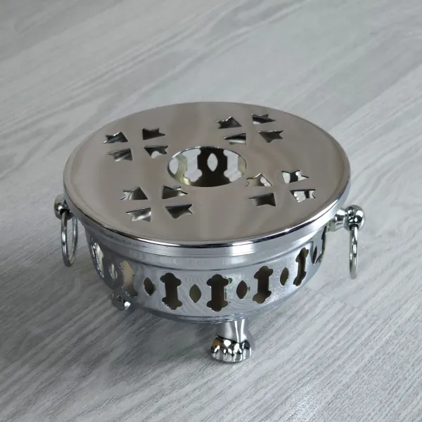 Teestövchen Teewärmer Messing verchromt mit Füssen und Henkeln - 11,5 cm