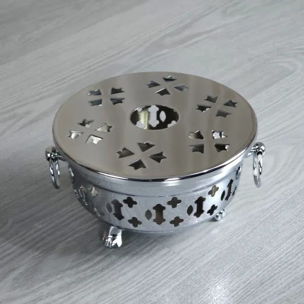 Teestövchen Teewärmer Messing verchromt mit Füssen und Henkeln - 13,5 cm