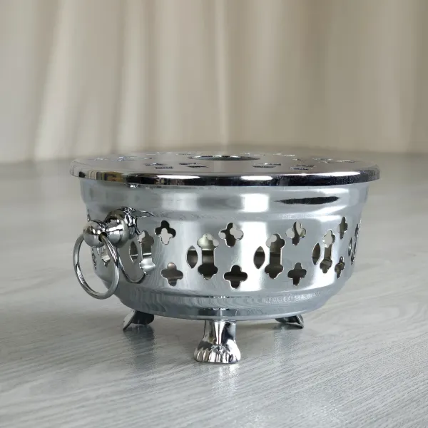 Teestövchen Teewärmer Messing verchromt mit Füssen und Henkeln - 13,5 cm