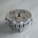 Teestövchen Teewärmer Messing verchromt mit Füssen und Henkeln - 11,5 cm