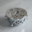 Teestövchen Teewärmer Messing verchromt mit Füssen und Henkeln - 13,5 cm